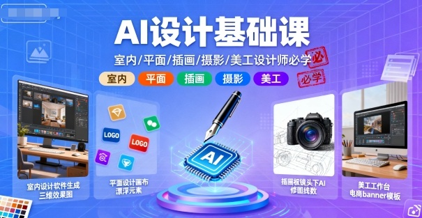 AI设计基础课，室内、平面、插画、摄影、美工设计师必学的-创薯资源