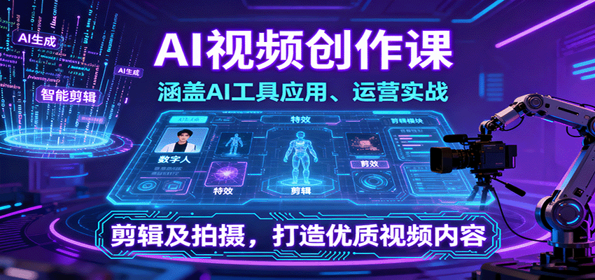 AI视频创作课，涵盖AI工具应用、运营实战、剪辑及拍摄，打造优质视频内容-创薯资源