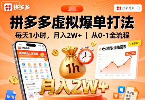 拼多多虚拟爆单打法，每天1小时，月入2W+，从0-1全流程-创薯资源