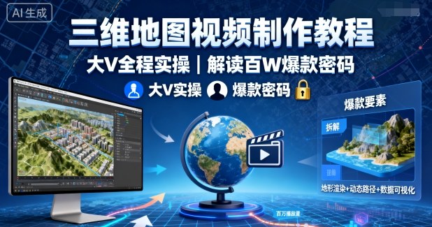 三维地图视频制作教程，大V全程实操，解读百W爆款密码-创薯资源