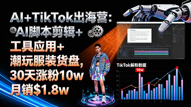 AI+TikTok出海营:AI脚本剪辑+工具应用+潮玩服装货盘,30天涨粉10w月销$1.8w-创薯资源