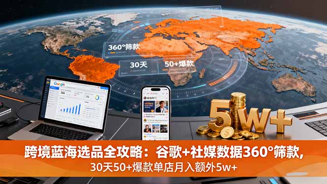 跨境蓝海选品全攻略：谷歌+社媒数据360°筛款,30天50+爆款单店月入额外5w+-创薯资源