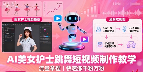 AI美女护士跳舞短视频制作教学，流量拿捏，快速涨千粉万粉【提示词+视频教程】-创薯资源