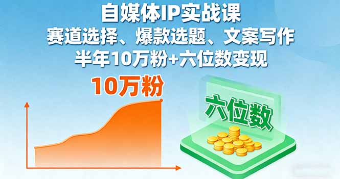 自媒体IP实战课，赛道选择、爆款选题、文案写作，半年10万粉+六位数变现-创薯资源