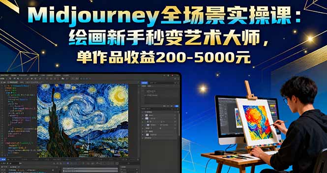 Midjourney全场景实操课：绘画新手秒变艺术大师，单作品收益200-5000元-创薯资源