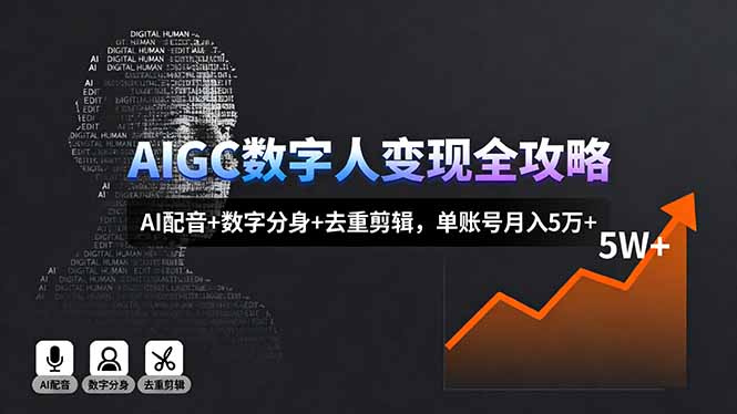 AIGC数字人变现全攻略，AI配音+数字分身+去重剪辑，单账号月入5万+-创薯资源