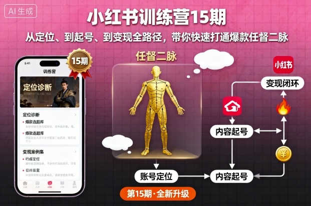 小红书训练营15期，从定位、到起号、到变现全路径，带你快速打通爆款任督二脉-创薯资源