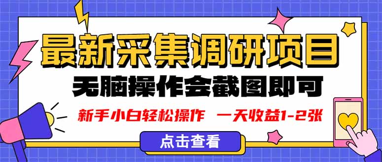 新版采集调研项目，截图上传即可，无脑操作，日收益1-2张-创薯资源