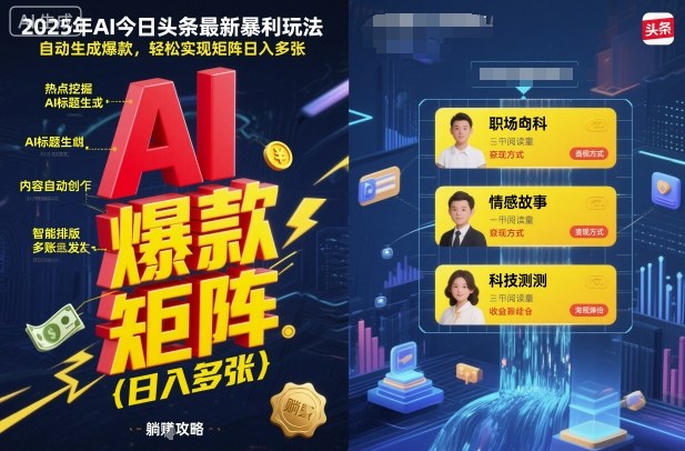 2025年AI今日头条最新暴利玩法，自动生成爆款，轻松实现矩阵日入多张-创薯资源
