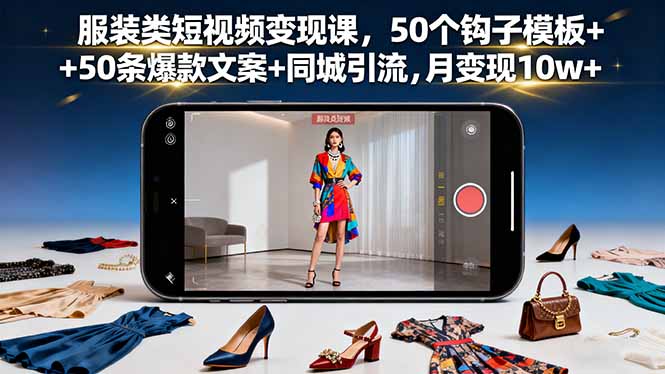 服装类短视频变现课，50个钩子模板+50条爆款文案+同城引流，月变现10w+-创薯资源