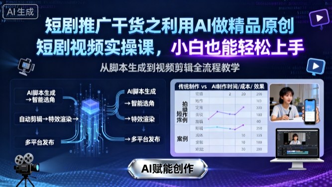 短剧推广干货之利用AI做精品原创短剧视频实操课，小白也能轻松上手-创薯资源