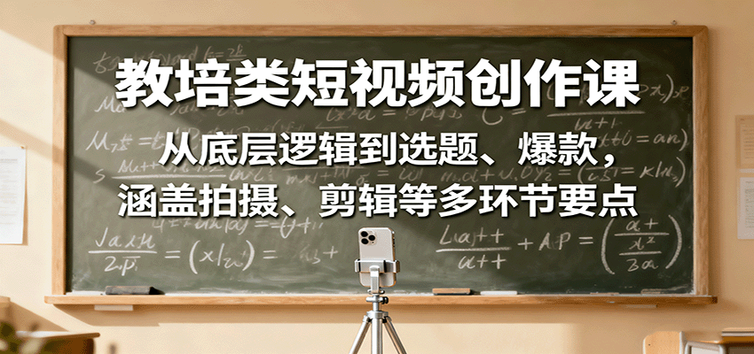 教培类短视频创作课：从底层逻辑到选题、爆款，涵盖拍摄、剪辑等多环节要点-创薯资源
