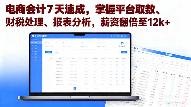 电商会计7天速成，掌握平台取数、财税处理、报表分析，薪资翻倍至12k+-创薯资源