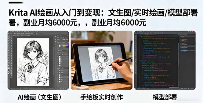 Krita AI绘画从入门到变现：文生图/实时绘画/模型部署，副业月均6000元-创薯资源