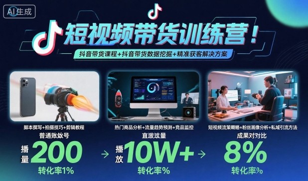短视频带货训练营，抖音带货课程+抖音带货数据挖掘+精准获客解决方案-创薯资源