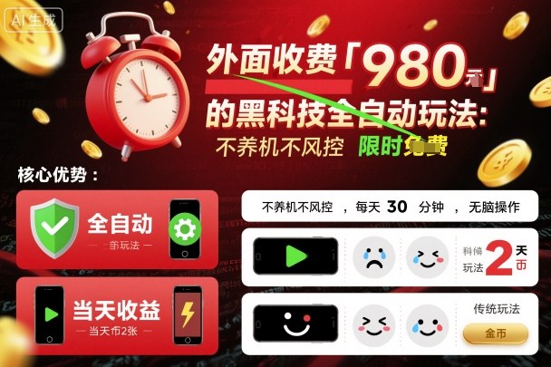外面收费980的黑科技全自动玩法，不养机不风控，每天30分钟，无脑操作，当天收益2张【揭秘】-创薯资源