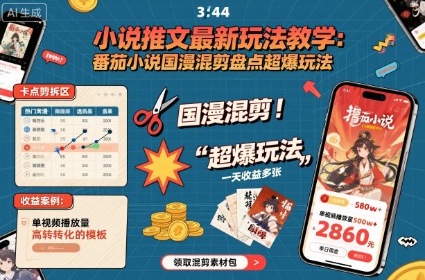 小说推文最新玩法教学，番茄小说国漫混剪盘点超爆玩法，全程干货，一天收益多张-创薯资源