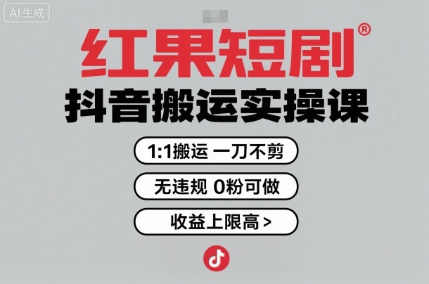 红果短剧拉新之抖音搬运实操课，1：1搬运，一刀不剪，无违规，0粉可做，收益上限高-创薯资源