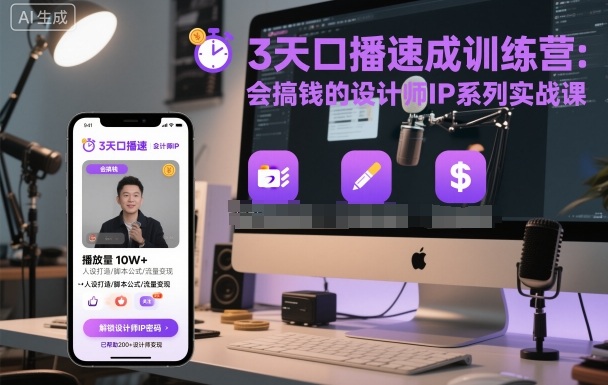 3天口播速成训练营，会搞钱的设计师IP系列实战课-创薯资源