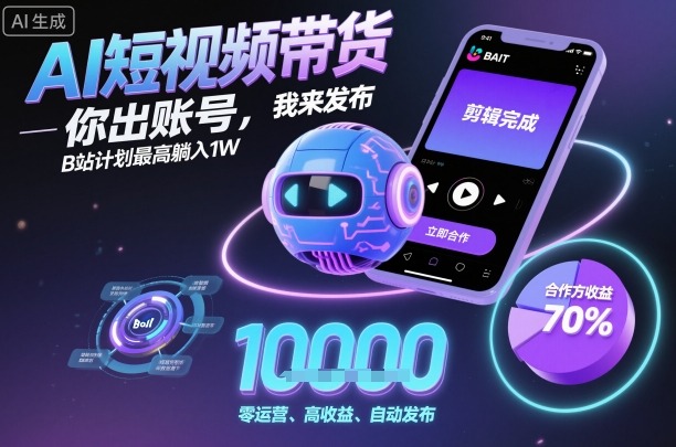 AI短视频带货，你出账号，我来发布，B站计划最高躺入1W【揭秘】-创薯资源