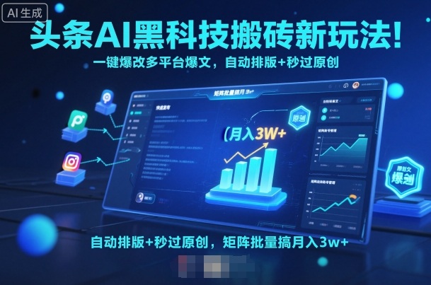 头条AI黑科技搬砖新玩法！一键爆改多平台爆文，自动排版+秒过原创，矩阵批量搞月入3w+【揭秘】-创薯资源