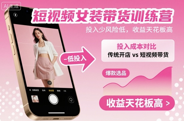 短视频女装带货训练营，投入少风险低，收益天花板高-创薯资源