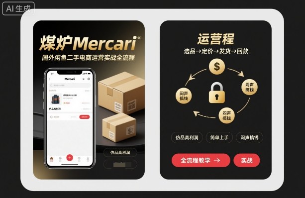 煤炉Mercari国外闲鱼二手电商运营实战全流程，仿品高利润，简单上手，闷声搞钱-创薯资源