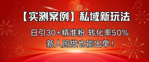 【实测案例】私域新玩法，日引30+精准粉，转化率50%，新人照做也能出单！-创薯资源