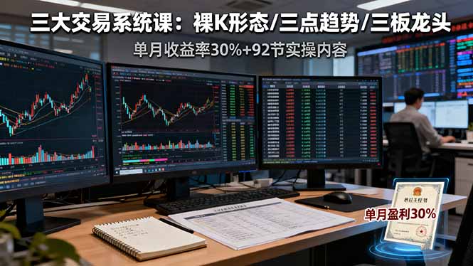 三大交易系统课：裸K形态/三点趋势/三板体系，单月收益率30%+92节实操内容-创薯资源