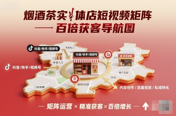烟酒茶实体店短视频矩阵百倍获客导航图-创薯资源