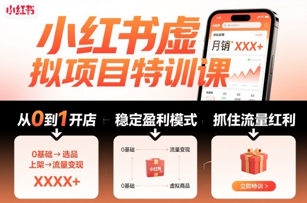 小红书虚拟项目特训课，帮你从0到1打造稳定盈利的店铺，抓住流量红利(更新9月)-创薯资源