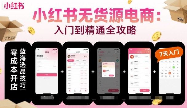 小红书无货源电商，入门到精通，开店+选品+笔记+剪辑+赛道+内容-创薯资源