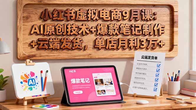 小红书虚拟电商9月课：AI原创技术+爆款笔记制作+云端发货，单店月利3万+-创薯资源