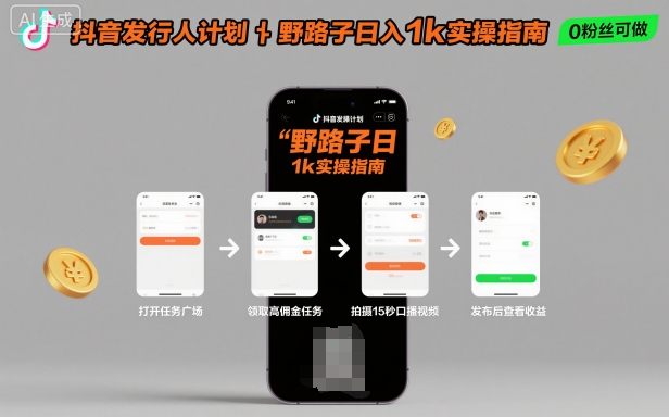抖音发行人计划全新野路子玩法，随时随地，只要有手机，就能操作，日入1k+【揭秘】-创薯资源