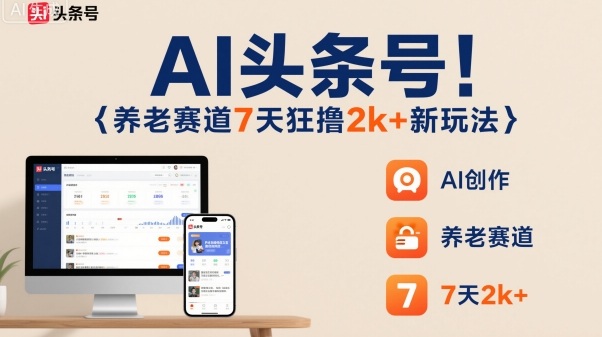 AI头条号，7天狂撸2k+，做养老赛道，新风口新玩法-创薯资源