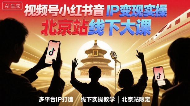 视频号小红书抖音IP变现实操北京站线下大课，40+行业短视频高变现姿势，100+IP高变现实操技术-创薯资源