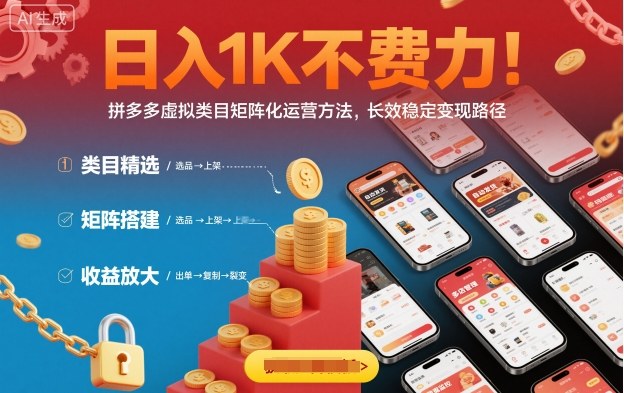 日入1K不费力！拼多多虚拟类目矩阵化运营方法，长效稳定变现路径-创薯资源