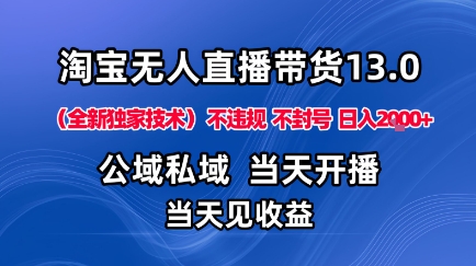淘宝无人直播13.0，公域私域技术，不封号，不违规布局下半年旺季赛道，日入1K+(独家技术)【揭秘】-创薯资源