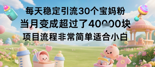 每天稳定引流30个宝妈粉当月变成超过了1W+项目流程非常简单适合小白-创薯资源