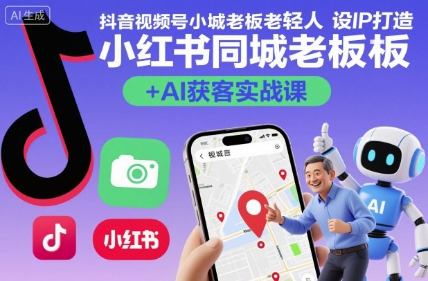 抖音视频号小红书同城老板轻人设IP打造+AI获客实战课，人设打造-算法拆解-拍摄剪辑-内容运营-AI创作-创薯资源
