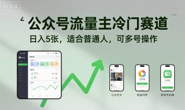 公众号流量主冷门赛道，日入5张，适合普通人，可多号操作-创薯资源