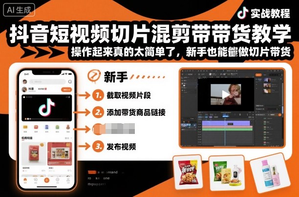 抖音短视频切片混剪带货教学，操作起来真的太简单了，新手也能做切片带货-创薯资源