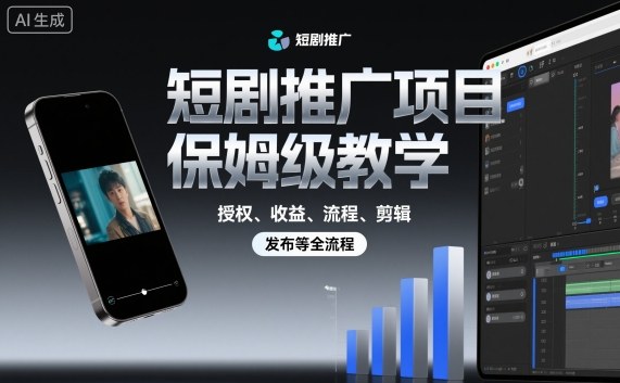 短剧推广项目保姆级教学，授权、收益、流程、剪辑，发布等全流程-创薯资源