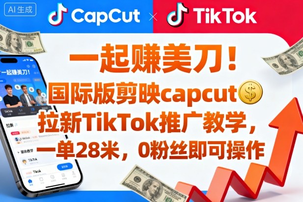 一起賺美刀！国际版剪映capcut拉新TikTok推广教学，一单28米，0粉丝即可操作(附推广入口和教学)-创薯资源