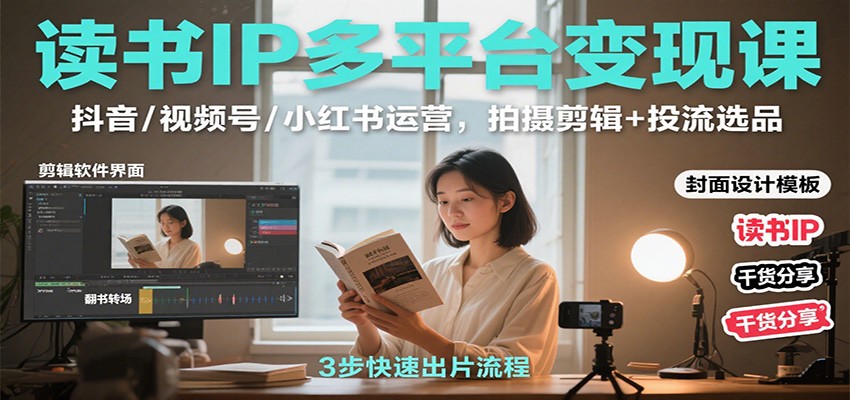 读书IP多平台变现课：抖音/视频号/小红书运营，拍摄剪辑+投流选品-创薯资源