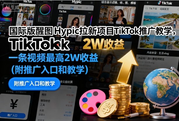 国际版醒图Hypic拉新项目TikTok推广教学，一条视频最高2W收益(附推广入口和教学)-创薯资源