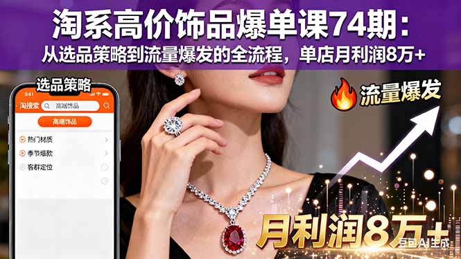 淘系高价饰品爆单课74期：从选品策略到流量爆发的全流程，单店月利润8万+-创薯资源