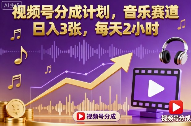 视频号分成计划，音乐赛道，日入3张，每天2小时-创薯资源