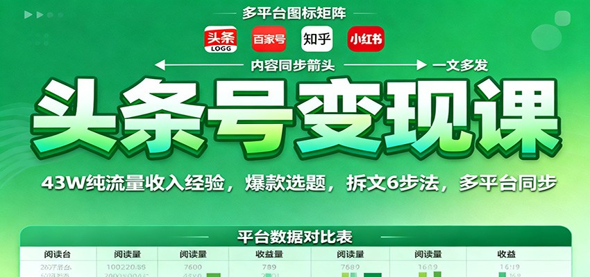 头条号变现课：43W纯流量收入经验，爆款选题，拆文6步法，多平台同步-创薯资源