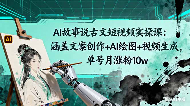 AI故事说古文短视频实操课:涵盖文案创作+AI绘图+视频生成,单号月涨粉10w-创薯资源